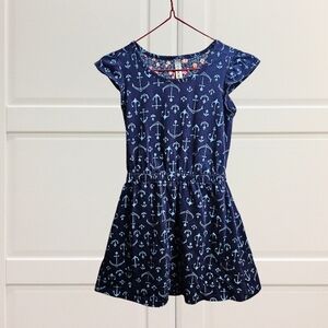 Cherokee Girls Navy Blue Anchor Print Dress Size 10/12 Nautical Dress